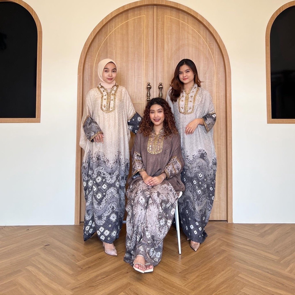 Baju atasan terusan wanita dress kaftan Jumputan Kecubung batik kondangan pesta lebaran jumbo premiu