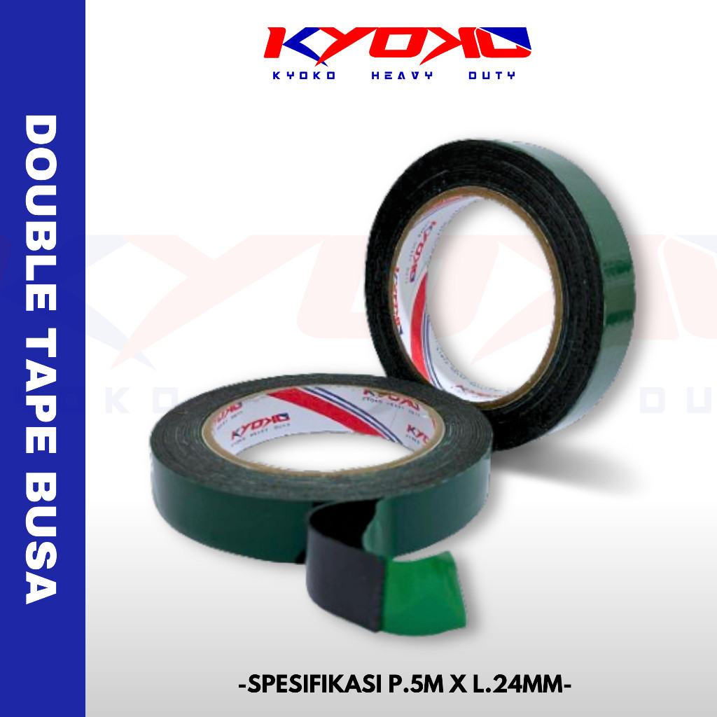 

Double Tape Foam KYOKO Hitam Release Hijau 24mmx5m Murah Berkualitas