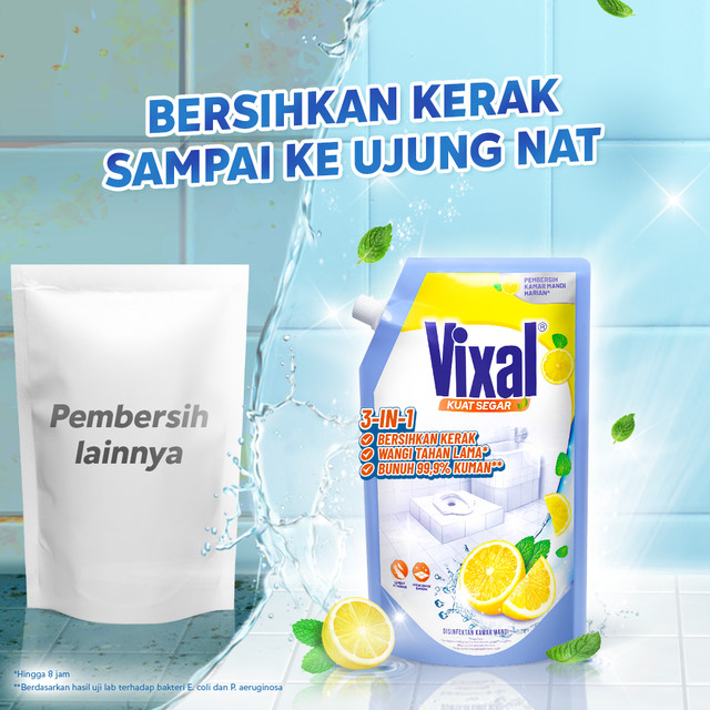 Vixal Kuat Segar 600ml Pembersih Kamar Mandi Harian Wangi Lemon x 3