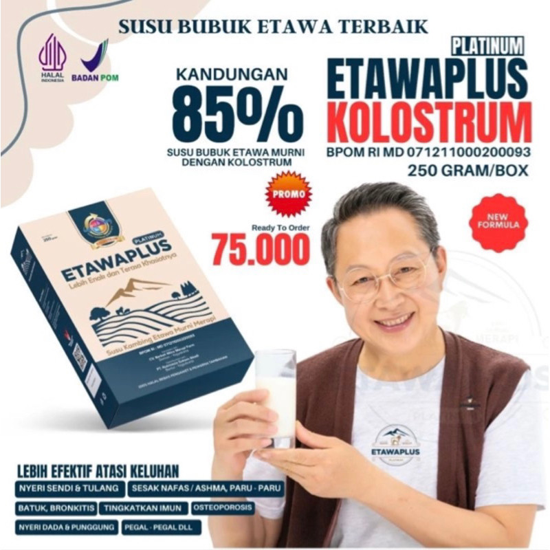 

ETAWAPLUS PLATINUM KOLOSTRUM 250g . Susu kambing untuk obat gejala pernafasan dan nyeri sendi.