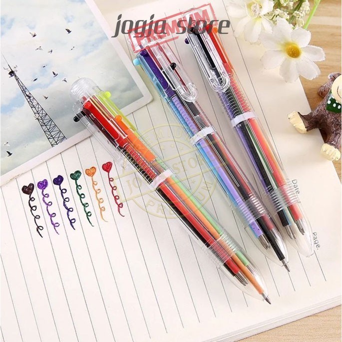 

Pulpen 6in1 Pena Bolpoin Warna-Warni Multi Colored Pen Sketsa 6 Warna