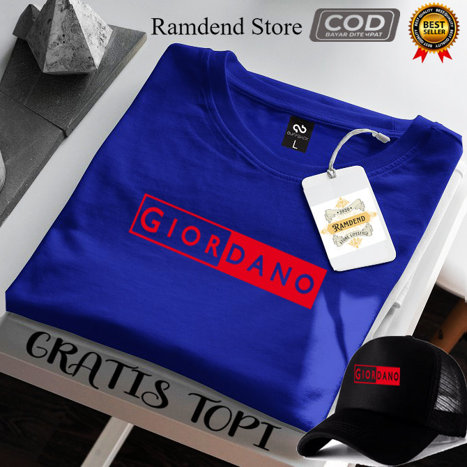 Bonus Topi Kaos Distro Pendek Giordano Blok Text Merah Baju Pria Wanita Distro Cewek Cowok Import Ra