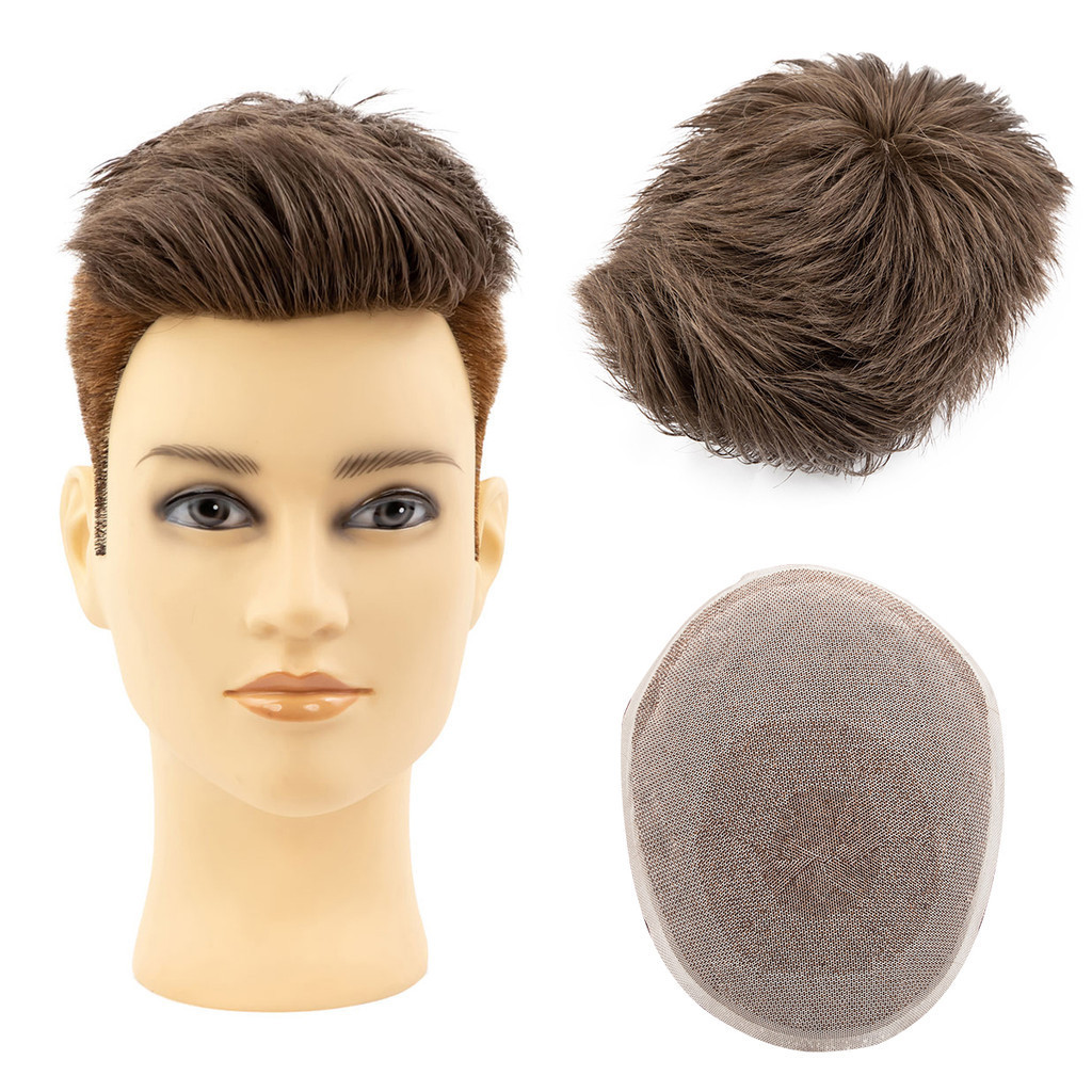 Rambut Palsu Pria Pra-gaya Kulit Tipis Garis Rambut Alami Sistem Pengganti Rambut Palsu Cina