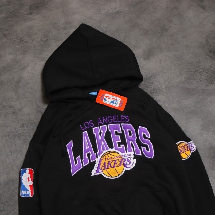 SWEATER HOODIE NBA LAKERS FULL BORDIR PREMOUM AUTHENTIC FULL TAG - Hitam, M
