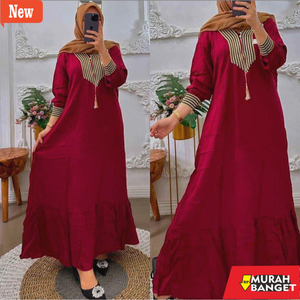 Gamis untuk lebaran- GAMIS SULTAN TERBARU/DRESS PANJANG VARIASI RENDA LD 120 BUSUI RESLETING DEPAN/B