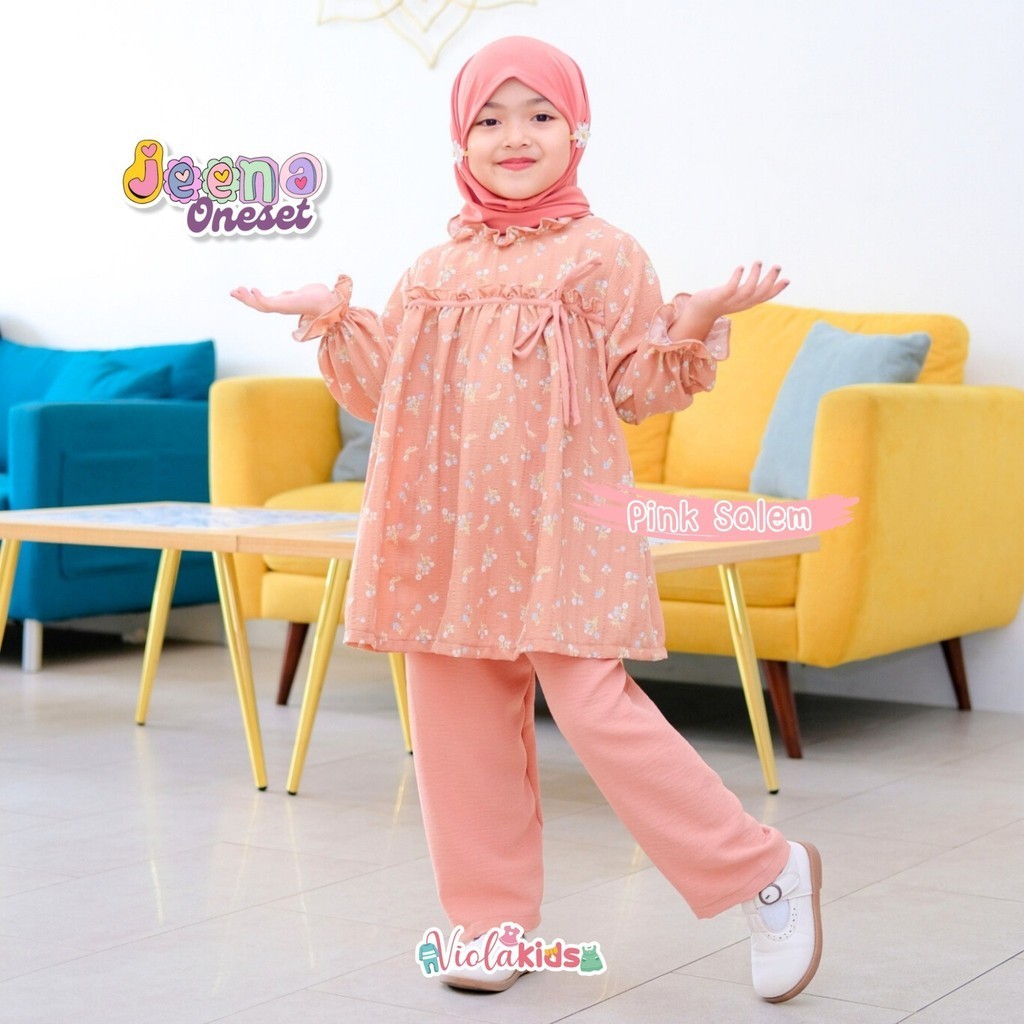 Afsheenastore - Jeena Oneset Setelan Celana baju Anak Perempuan Motif Crinkle