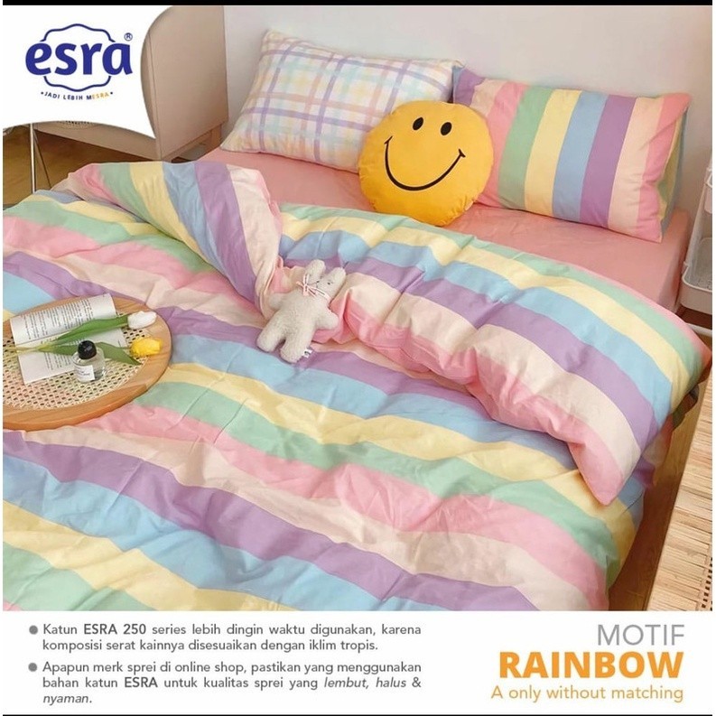 Bedcover + sprei anti geser katun esra motif rainbow