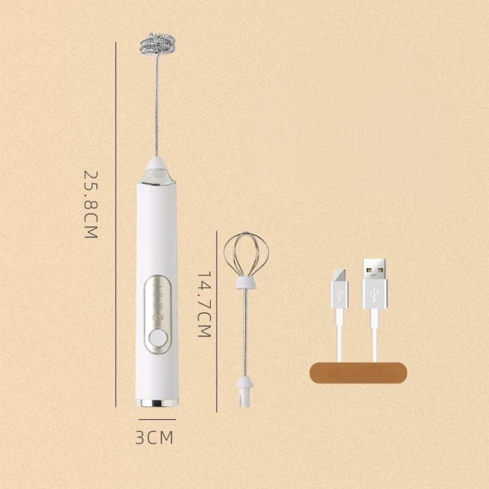 Pengocok Kopi Elektrik Telur Dalgona Susu USB Stainless Steel Whisk - Putih
