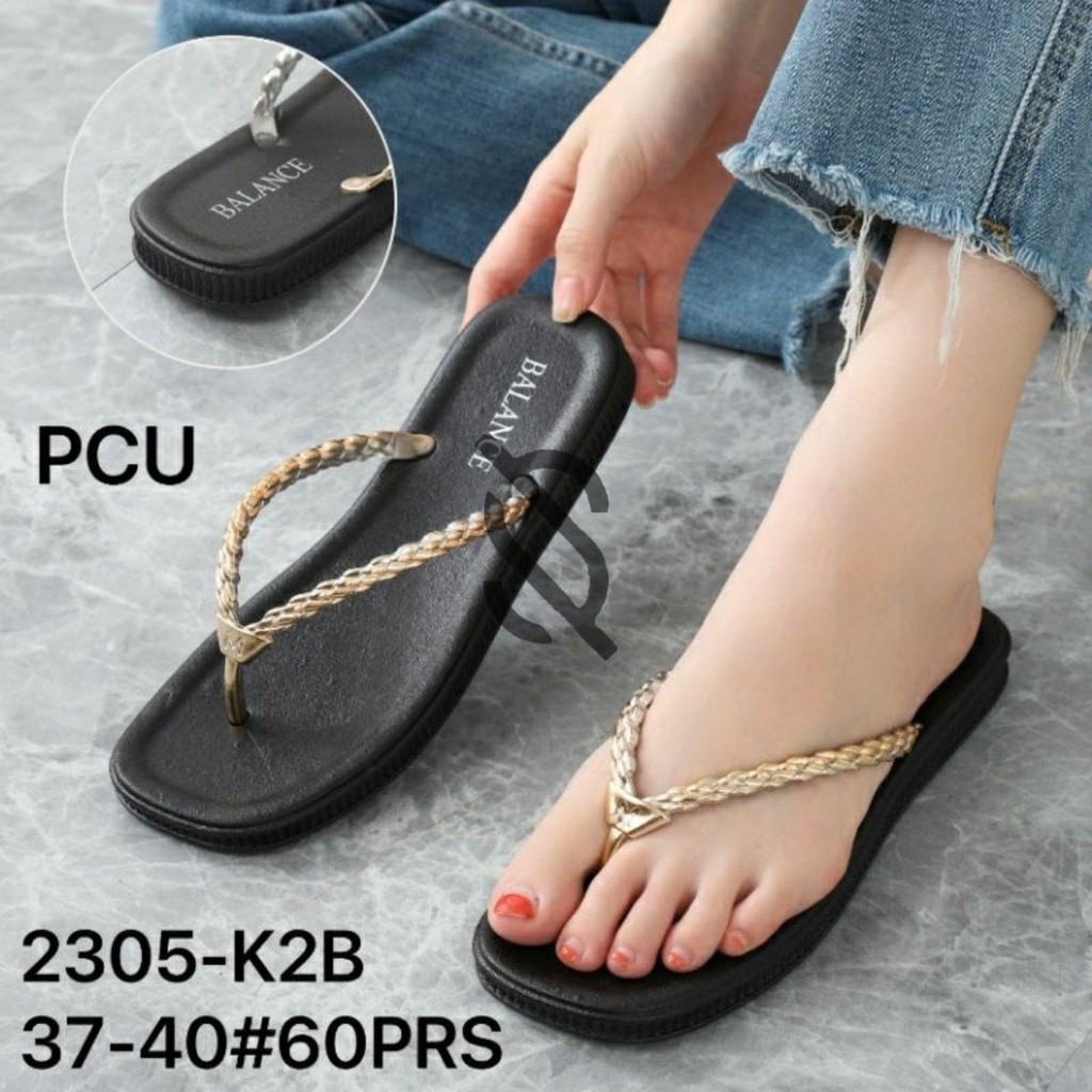 Original Sandal Jepit Balance Motif Tali Rantai Hitam Wanita Terbaru Karet Jelly Import Sendal Japit