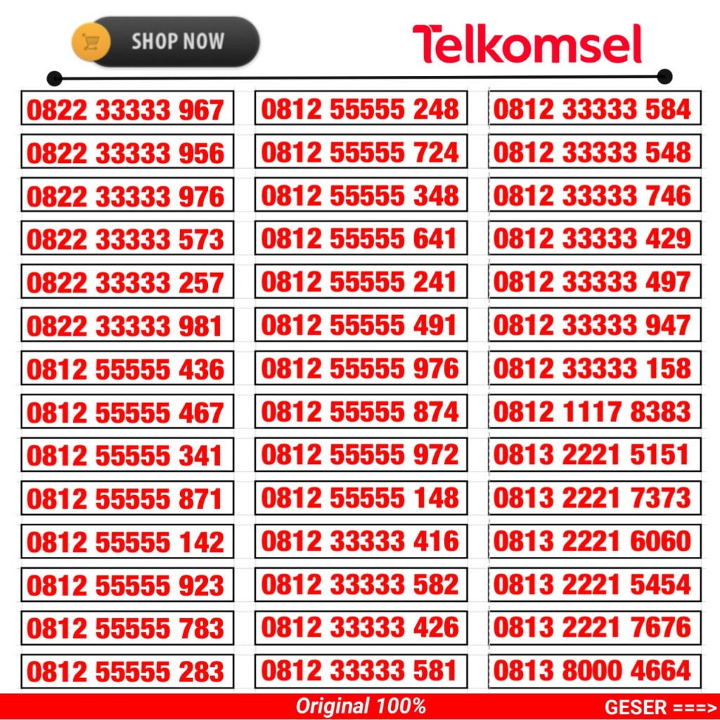 Kartu Perdana Nomor Cantik Telkomsel Simpati 4G Support 5G -  Nocan 88888 - Nocan 8888 -  Nocan 888- Nocan 88 - Nocan 8 - 12 Digit - Bukan 10 digit - 11 Digit