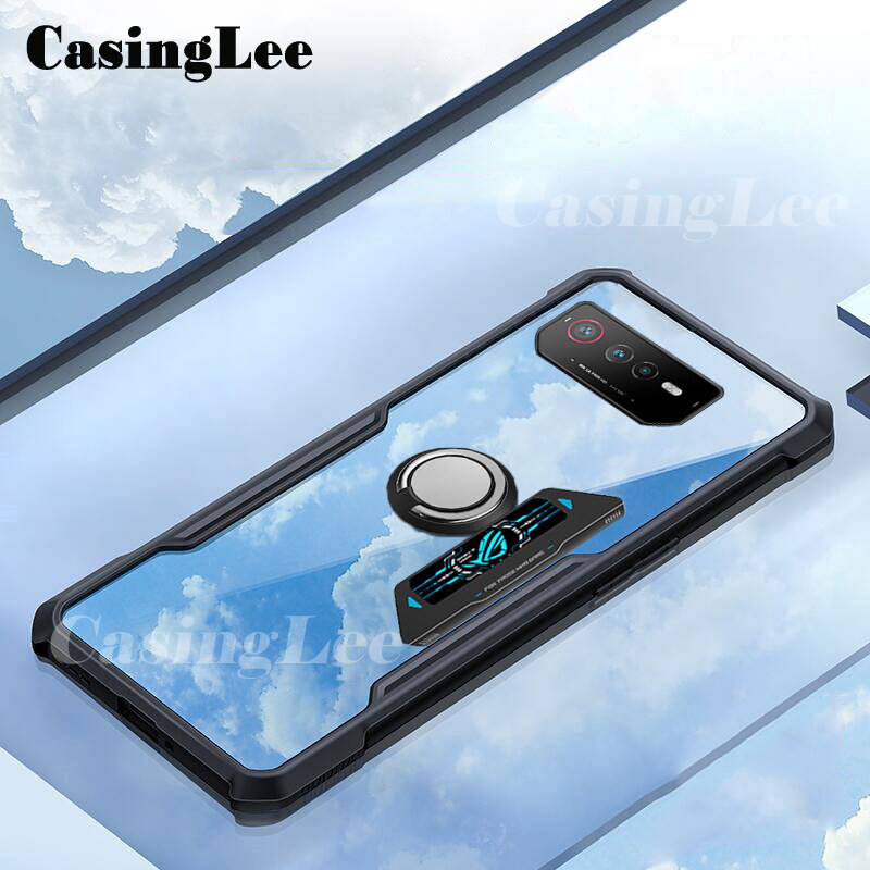 For Asus Rog 6 7 Pro Rog 9 FE Case Hard Clear Transparent Shockproof Car Magnetic Holder Ring Back C