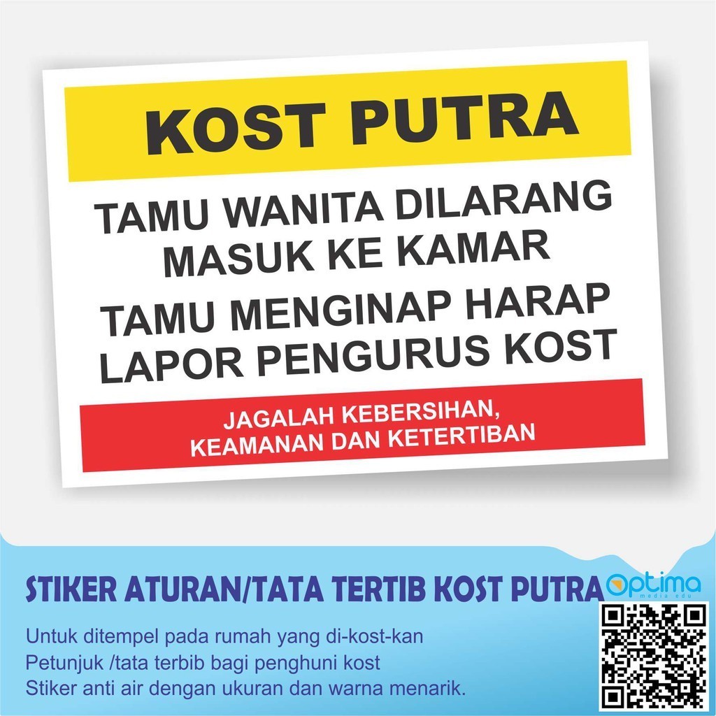 STIKER ATURAN / TATA TERTIB KOST PUTRA