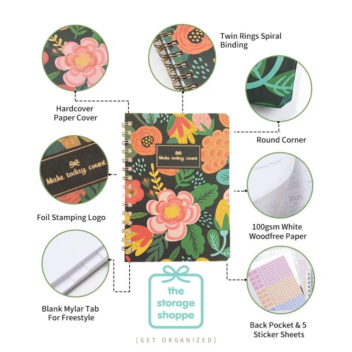 

ANDMA Undated Planner Spring Flower Agenda Monthly Weekly Journal - Planner