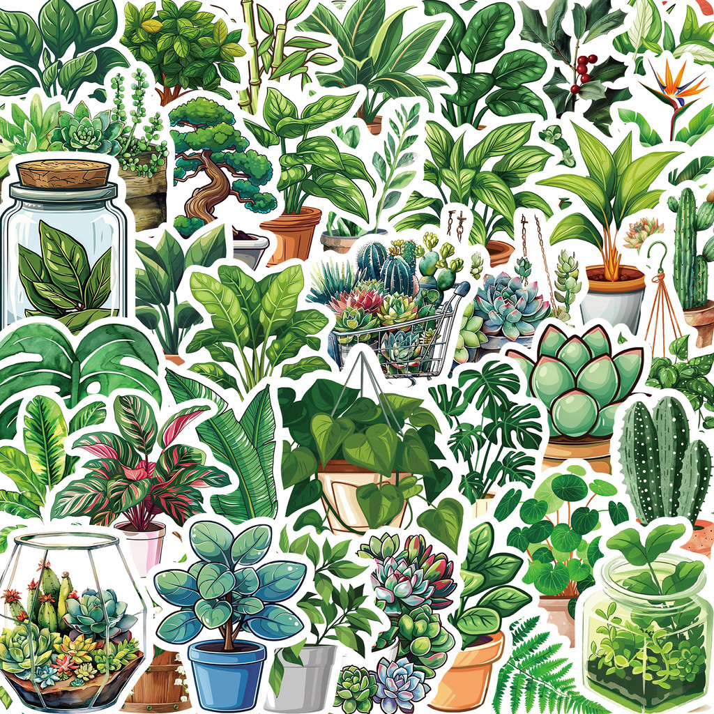 

50PCS Cute Plants Green Aesthetic Stickers Kids Toy DIY Decoration For Fridge Notebook Bike Phone Suitcase Cartoon Sticker