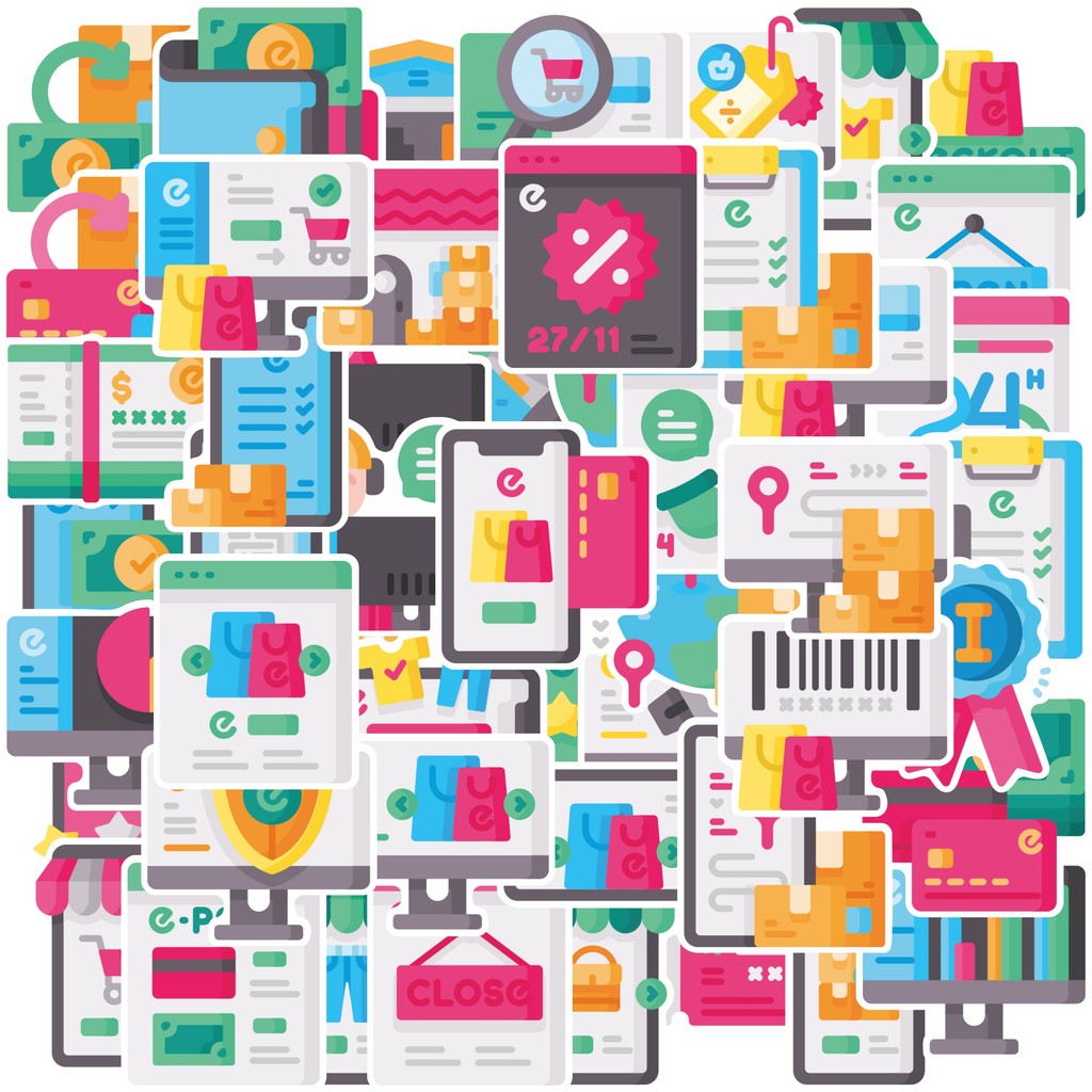 

COD 50 Pcs Stiker Ecommerce / Perdagangan Elektronik Lucu Anti Air Untuk Dekorasi Notebook Sepeda Skateboard Handphone