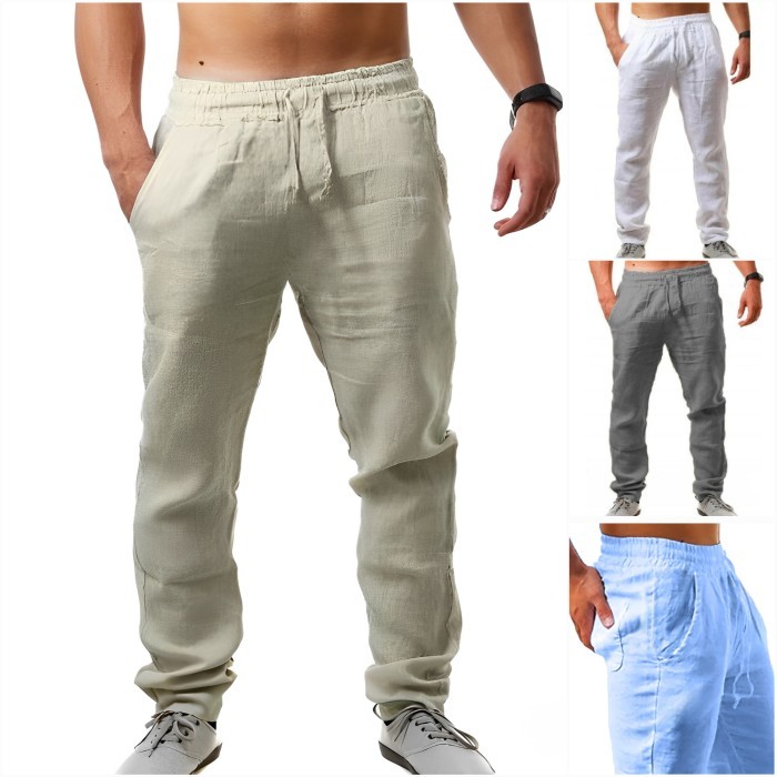 Celana formal katun linen, celana linen katun celana panjang pria bahan linen premium - Abu-abu, L