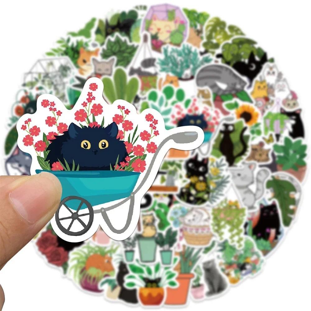 

10/30/50PCS Cat And Plant Cute Cartoon Sticker For Luggage Laptop Ipad Phone Case Skateboard Gift Journal Sticker Wholesale