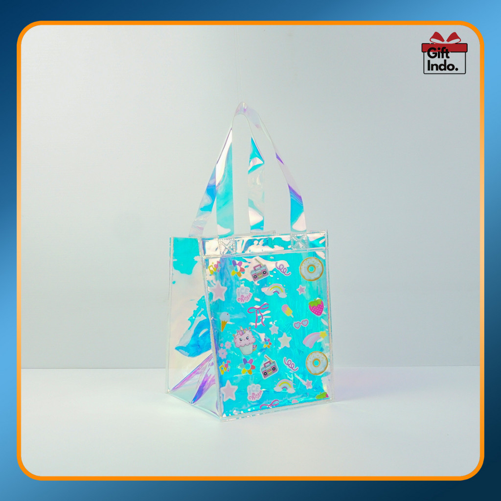 

Tas Mika PVC Hologram Tas Souvenir Hampers Hadiah Ultah Acara Tas Plastik Transparan Tebal