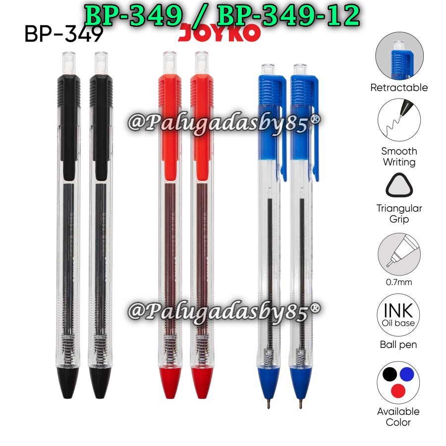 

(1 Pak/12 Pcs) Bolpen JOYKO BP-349 Vokus Trans 0.7 mm / Ball Pen Pulpen Pena Joyko BP-349 (1 Pak/12)