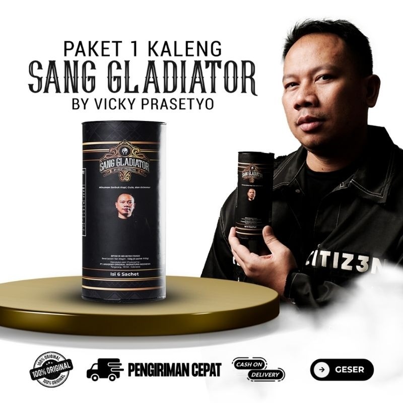 

Sang Gladiator by Vicky Prasetyo Kopi Pilihan Pria - Halal & BPOM -1 Pack isi 6 Sachet