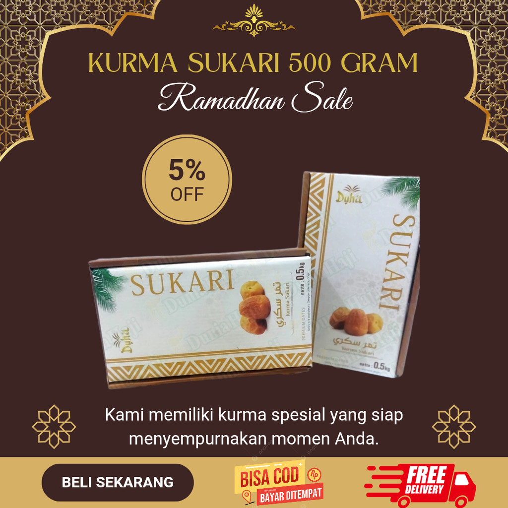 

Kurma Sukari Premium 500GR – Kurma Raja 100% Asli Original, Lembut & Manis, Cocok untuk Berbuka & Sahur Ramadhan Kemasan Dus
