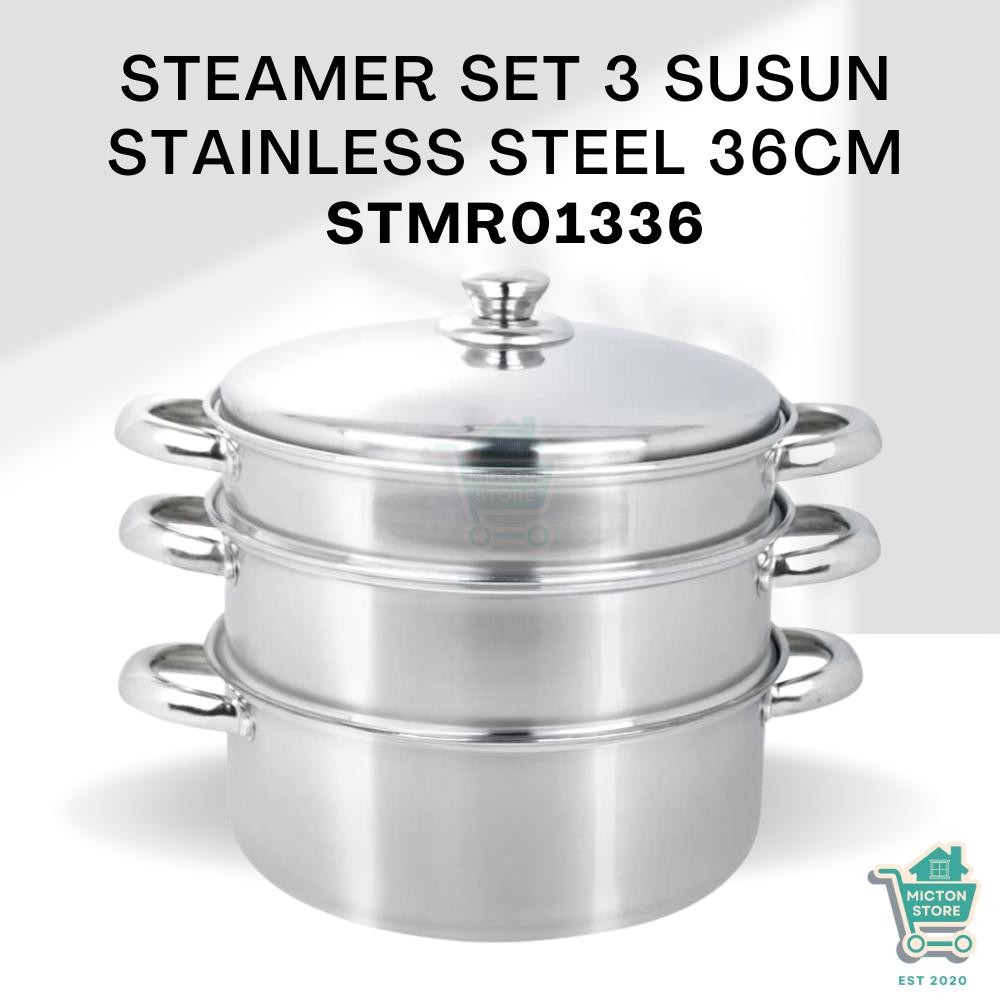 MICTON Steamer Set Stainless Steel 3 susun 36cm STMR01336 Panci Kukus Stainless 3 Susun Dandang Stai