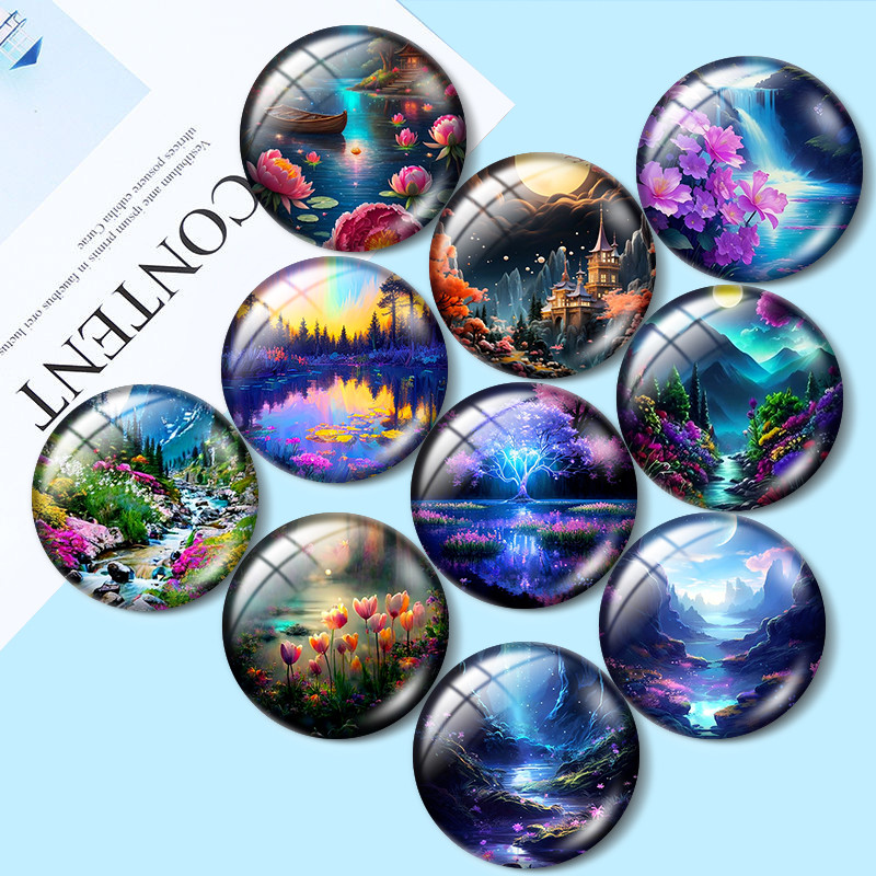 

Landscape art painting for jewelry production 12mm/25mm/30mm Round photo glass cabochon demo flat backMaking findings