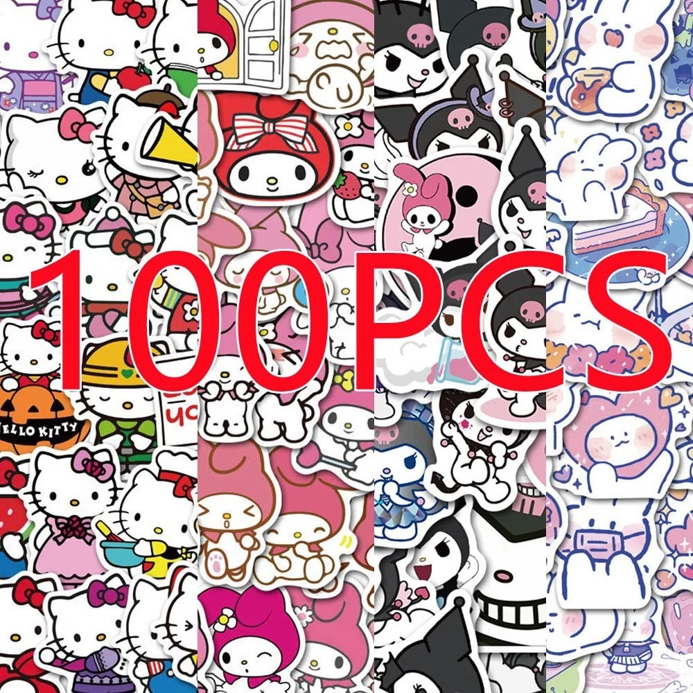 

100pcs Kawaii My Melody Kuromi Hello Kitty Stickers for Kids Girls DIY Laptop Phone Diary Cute Cartoon Sanrio Sticker Decals