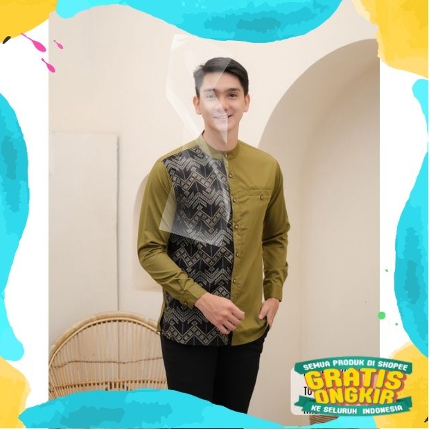 Kemeja Kemko Combinasi Batik Original Kadam Lengan Panjang/ 2024