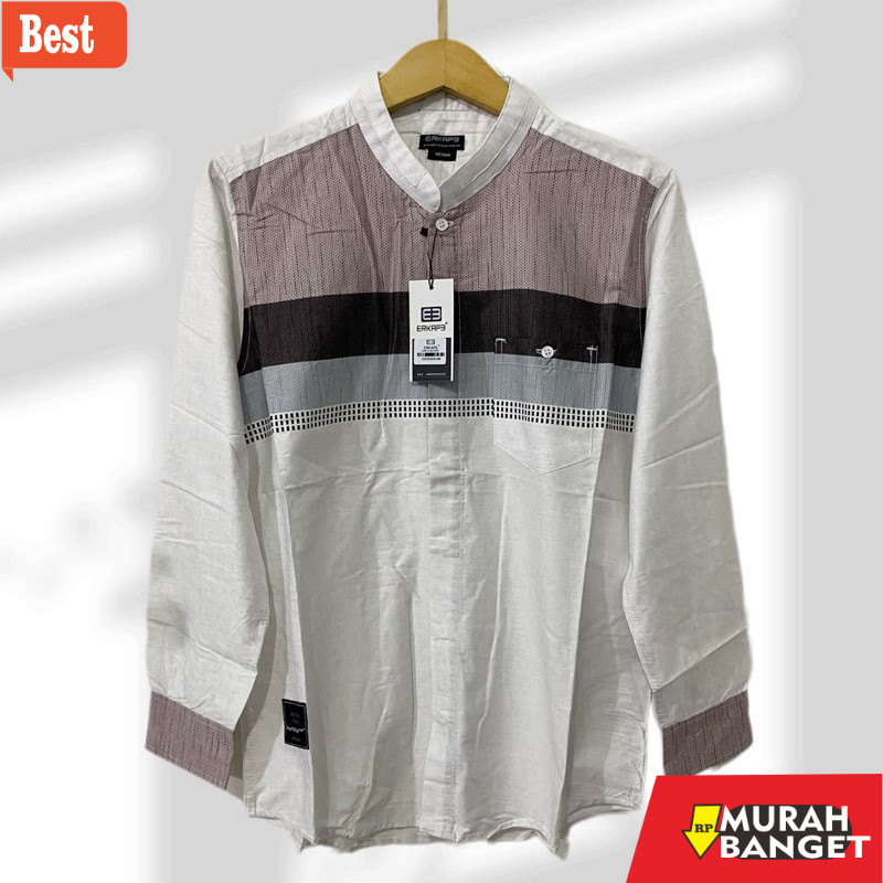 Baju muslim lengan panjang- Kemko Kemeja Koko Pria Lengan Panjang Katun Kemko Dewasa Regular Fit