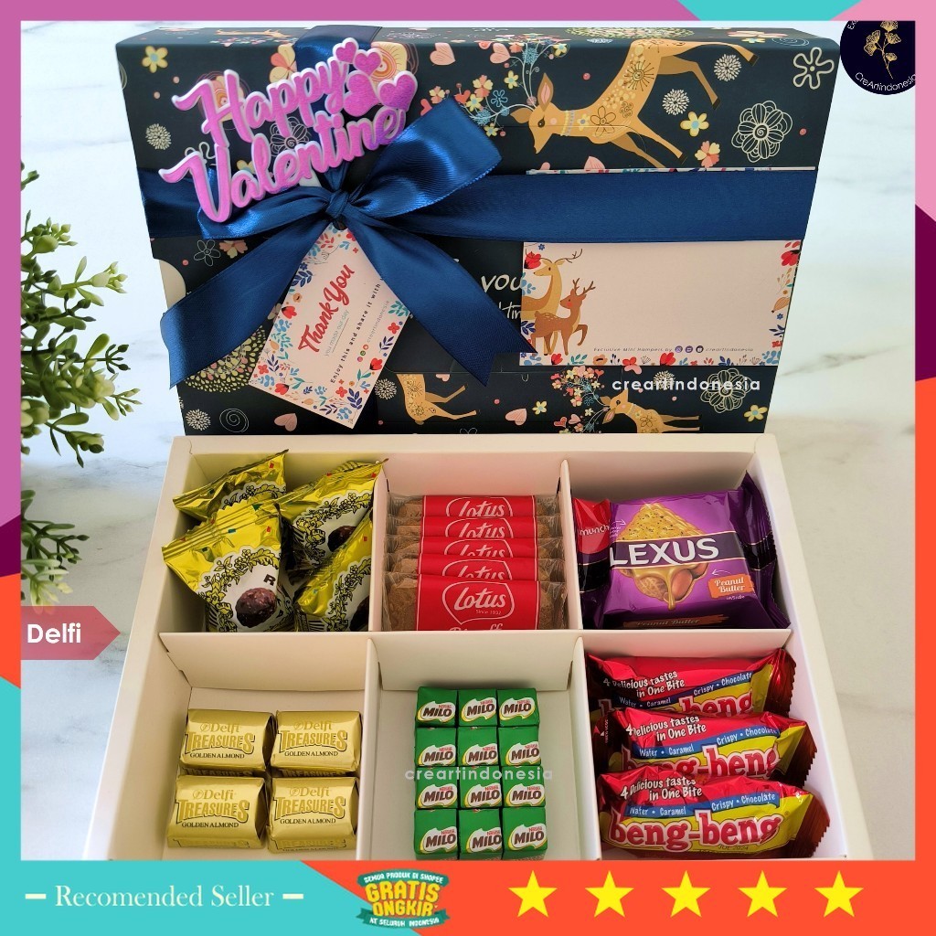 

Hampers Kado Gift Premium Murah / NEW!!! Hampers Valentine / Kado Valentine / Hadiah Valentine / Snack Box Cokelat Milo Cadbury Delfi CreArtindonesia - Valentine Premium Navy Snack Box
