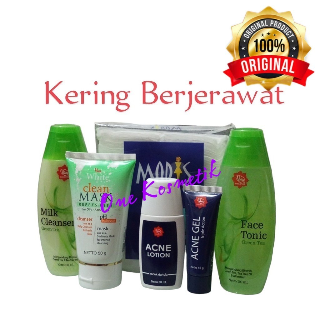 Viva Paket Anti Jerawat Anti Flek Noda Hitam CLEAN MASK OIL / MILK CLEANSER FACE TONIK LEMON / GREEN