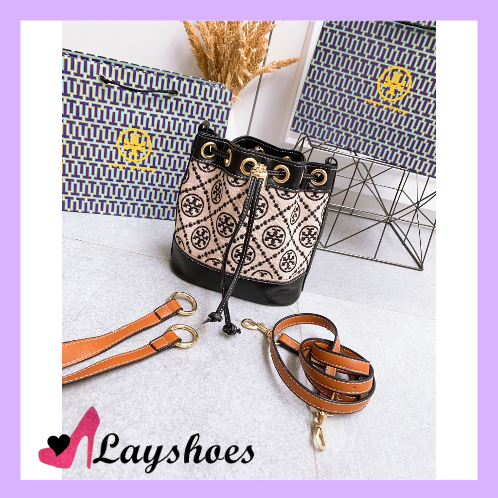 LAYSHOES TAS WANITA IMPORT TAS SELEMPANG T*ORY BUCKET MONOGRAM JACQUARD BAG KODE TB967 + (BARKODE,SU