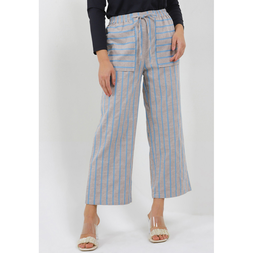 MFMW Adamarie Celana Panjang Kulot Brown Motif Salur