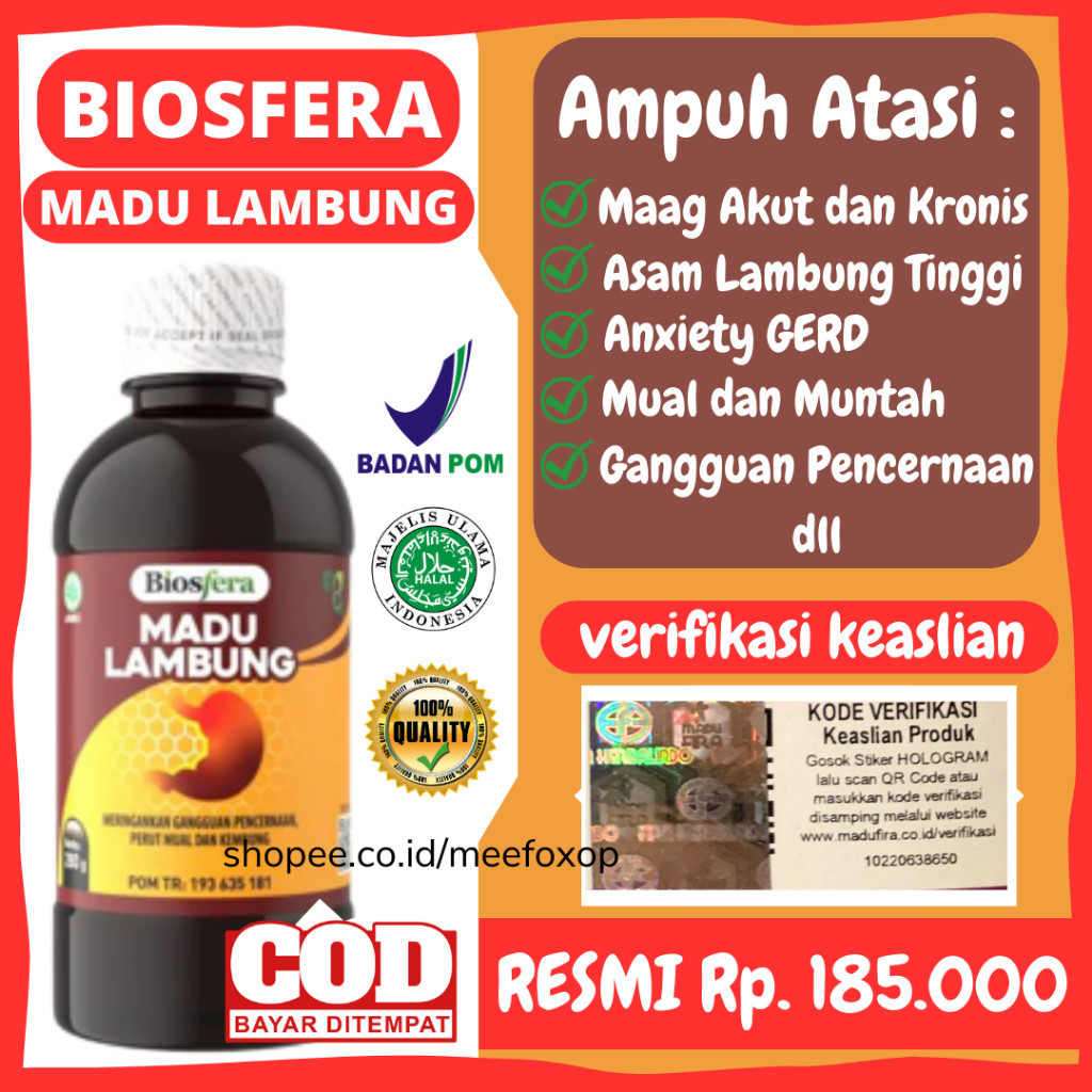 

[ % ] BIOSFERA MADU LAMBUNG BIOMAAG Ampuh Atasi Maag Kronis, Asam Lambung, Gerd, Anxiety, Mual Muntah Isi 280 Gram