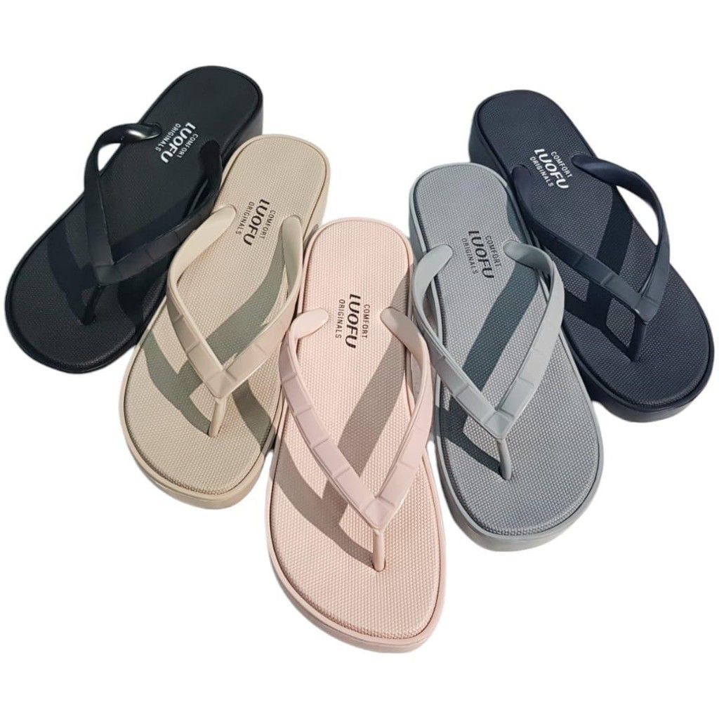 Luofu Sandal Jepit Karet Wanita Tali Garis E7168-CNEW (W3)