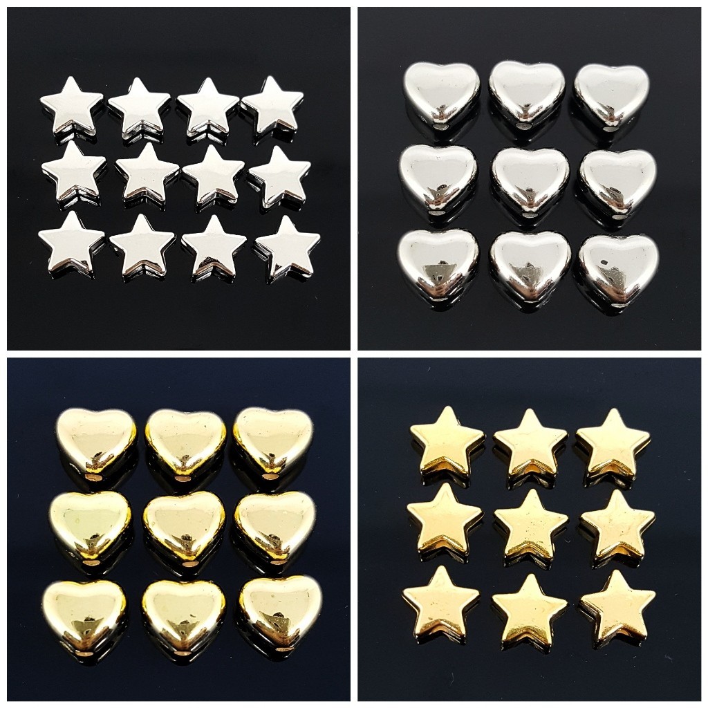 (25gr) Manik Manik Gelang - Mote Love Bintang Gold Silver - DIY Beads - BH070 MANIK PREMIUM