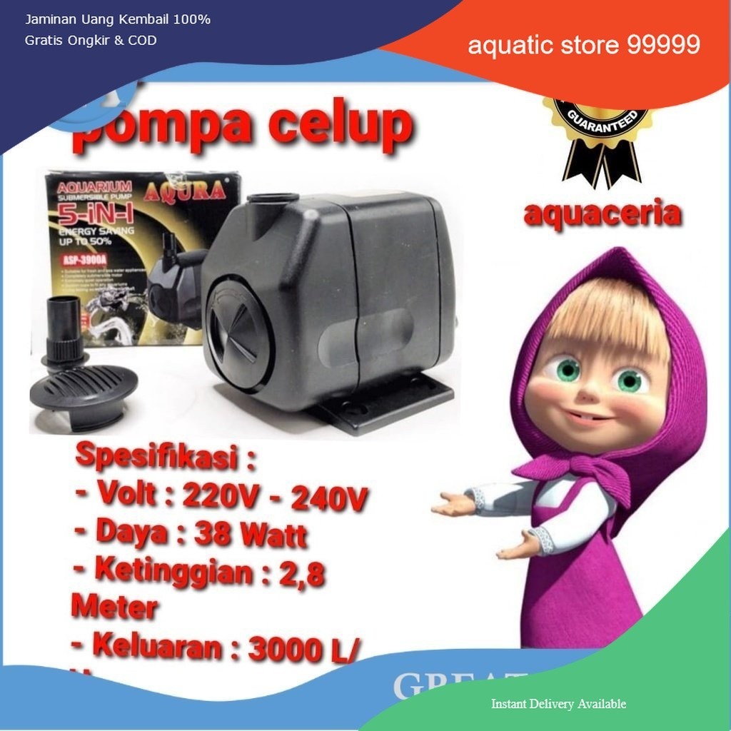 pompa celup air aquarium kolam aqura asp 3900 a power head 3900