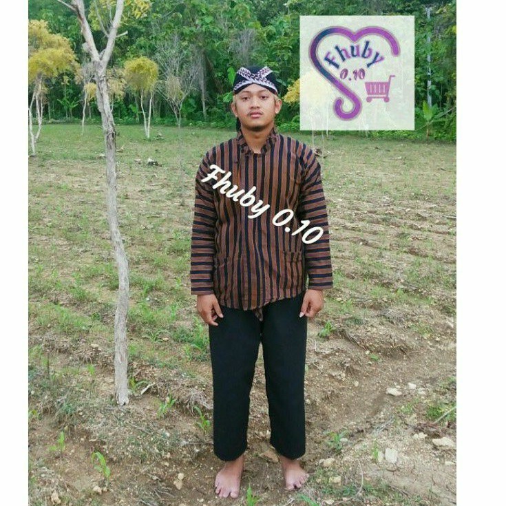 LURIK JAWA Setelan Surjan Lurik Dewasa / Baju+Celana+Blangkon Samurai Putih / Baju Adat Jawa