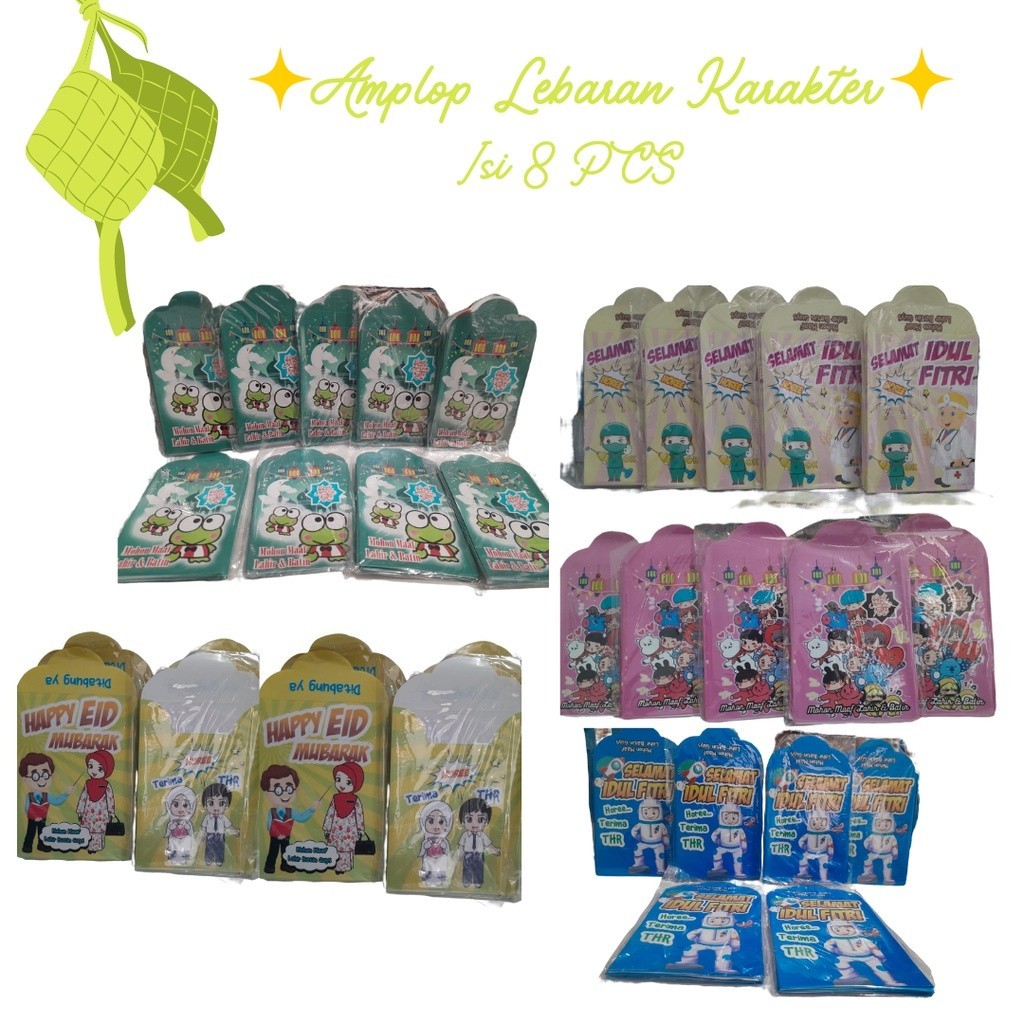 

Amplop Lebaran 2023 ISi 1 Pak 8 Pcs Amplop Karakter Lucu Angpau Lebaran Murah Size 7 Cm x 10 Cm