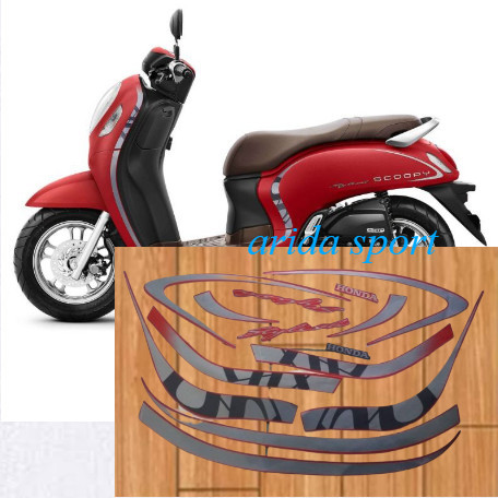 Striping sticker honda scoopy fi stylish thn 2020 2021 merah doff awet berkualitas spt original lis 
