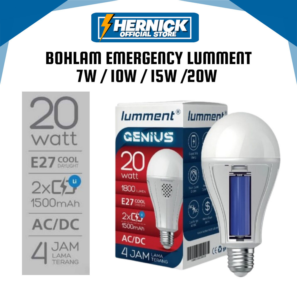 LAMPU LED EMERGENCY 7W/10W/15W/20W AJAIB LUMMENT GENIUS MAGIC LAMP SENTUH BATERAI LITHIUM TERANG & A