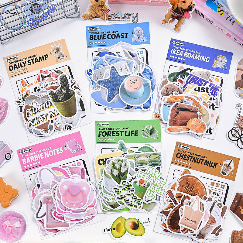 

COD❤️ 50Pcs Sticker Time Street Mailbox Diy Diary Jurnal Bujo Planner Deco Stiker Hias-yy
