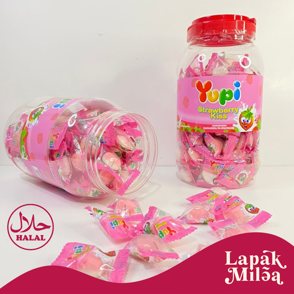 

YUPI LOVE TOPLES/JAR CANDY STRAWBERRY KISS (Isi 125pcs)