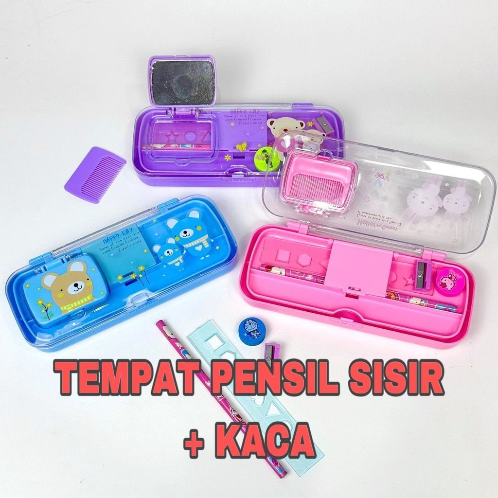 

HD Tempat Pensil Set 2 Susun + Kaca Sisir / Pensil Case Plastik Set