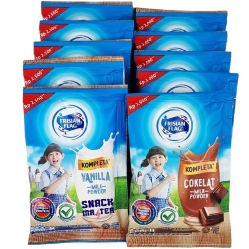 

SUSU FRISIAN FLAG KOMPLETA coklat vanila BUBUK 1 RENCENG ISI 10