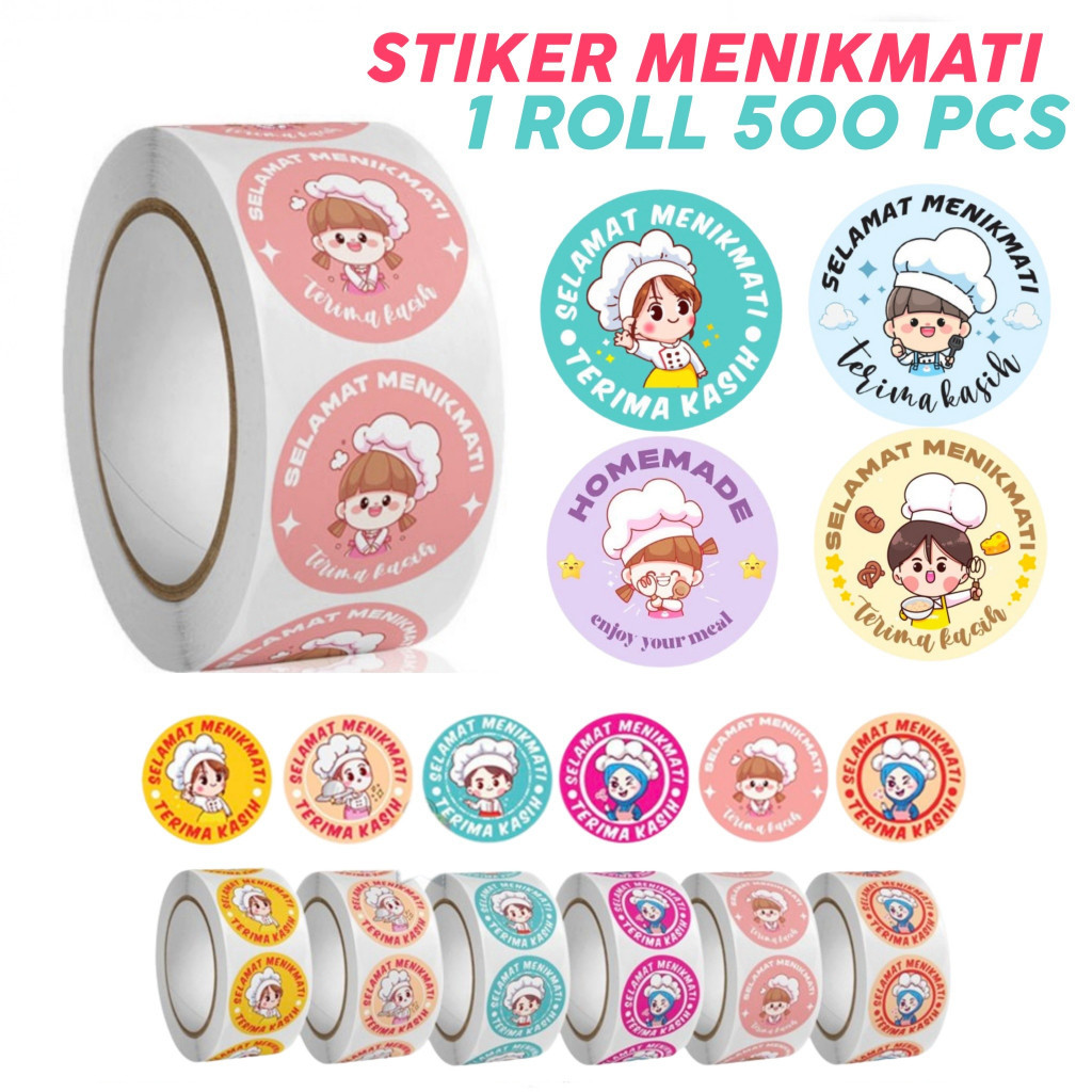 

500 Pcs Stiker Selamat Menikmati Sticker Bulat Roll Makanan Kue Thank You Terima Kasih ST001