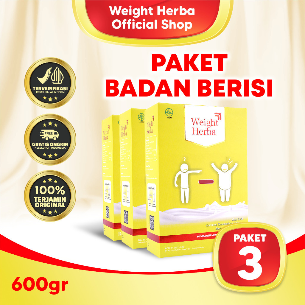 

[ PAKET BADAN BERISI ] WEIGHT HERBA 3 BOX - SUSU PENAMBAH BERAT BADAN & PENAMBAH NAFSU MAKAN/ASUPAN PROTEIN TINGGI | 600gr Asli