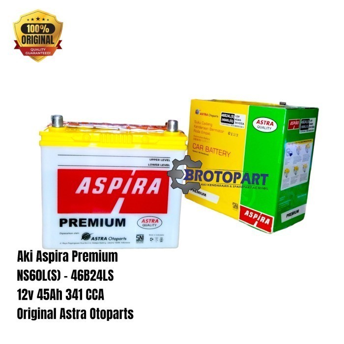 Aki Mobil Toyota yaris, New Vios, Limo, Etios Accu ASPIRA NS60LS 45Ah