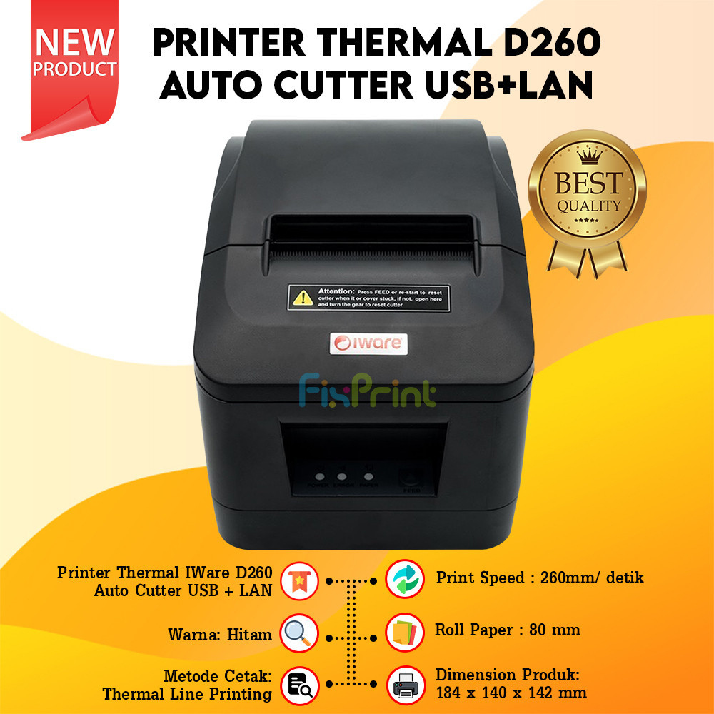 Printer Thermal Kasir D260 Kertas 80mm IWare Printer Kasir Cetak Label Resi USB Wifi Bluetooth Garan